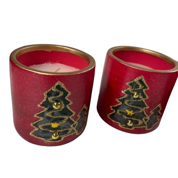 Lot 4 Christmas Votive Candles Vintage Red Festive Decorative u Tablescape Light - Picture 4 of 8